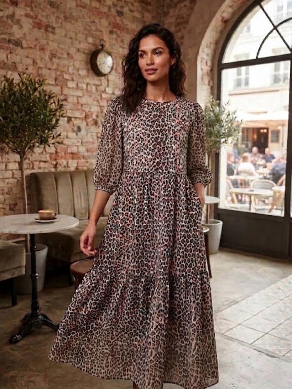 Zara Leopard Print Maxi Tiered Long Dress M